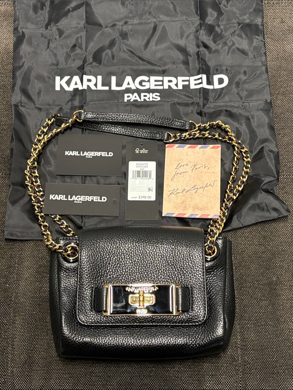 NWT Karl Lagerfeld Bridgette Genuine Leather Shoulder Bag with Dust Bag